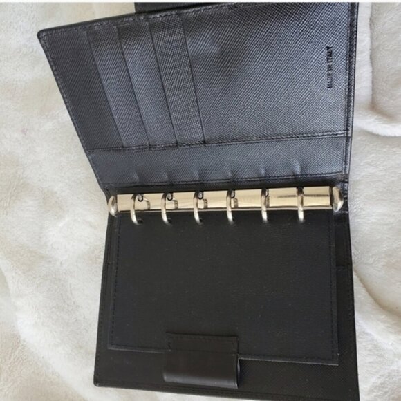 PRADA Black Leather Agenda Planner PM Size silver rings - Picture 2 of 11